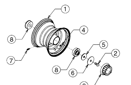 Front Wheel Diagram and Parts List for 2518-44 13A208L100-13B288L100 Cub Cadet Lawn Tractor
